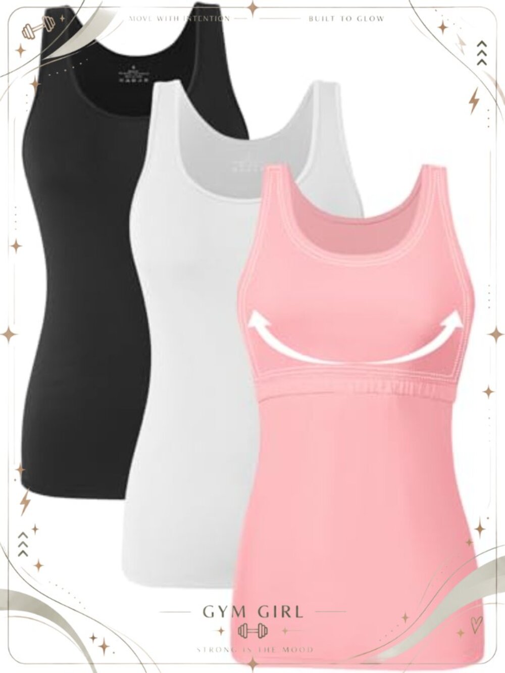 Cotton Tank Top with Built-In Shelf Bra Round Neck Sleeveless Cami